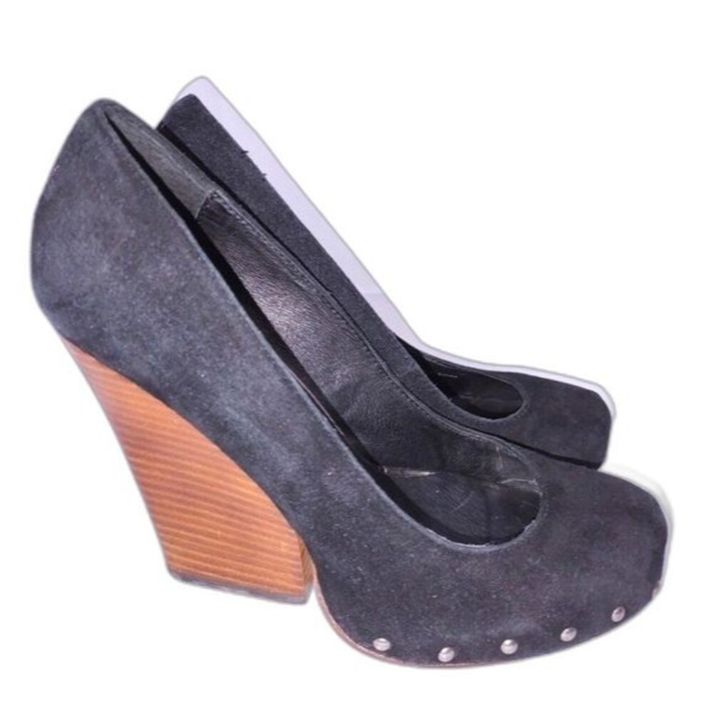 Dolce Vita Black Suede Wedges with Wood Stacked Heel